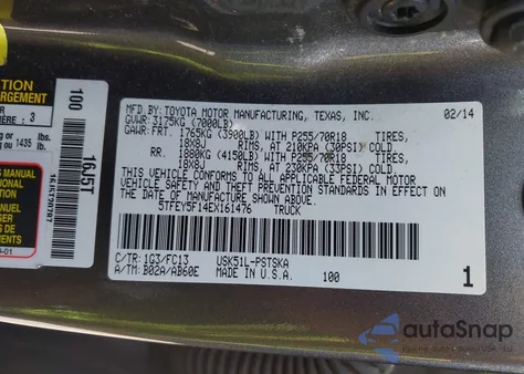 2014 Toyota Tundra Sr5 5.7L V8 z USA, uszkodzony, nr VIN 5TFEY5F14EX161476